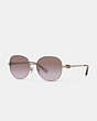 COACH®,HORSE AND CARRIAGE ROUND SUNGLASSES,Metal,Burgandy/Gold,Front View