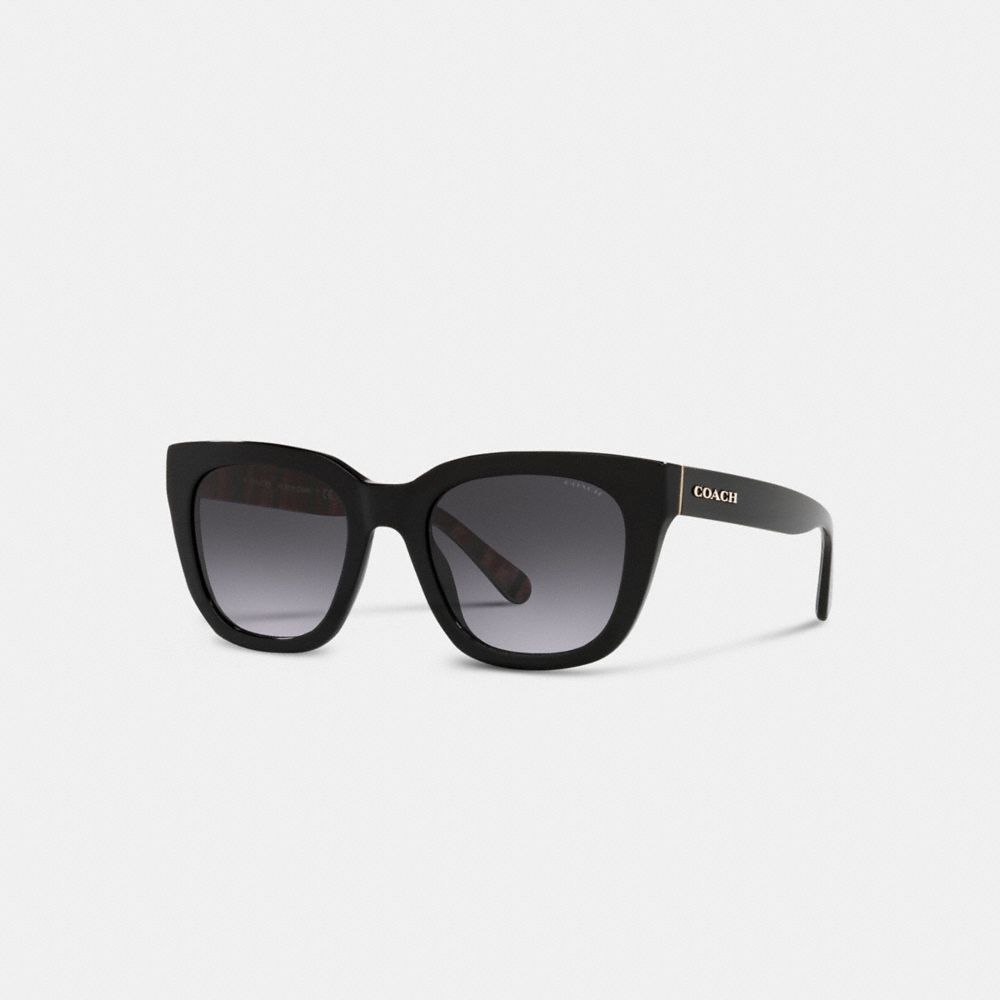 COACH®,LEGACY STRIPE SQUARE SUNGLASSES,Black,Front View