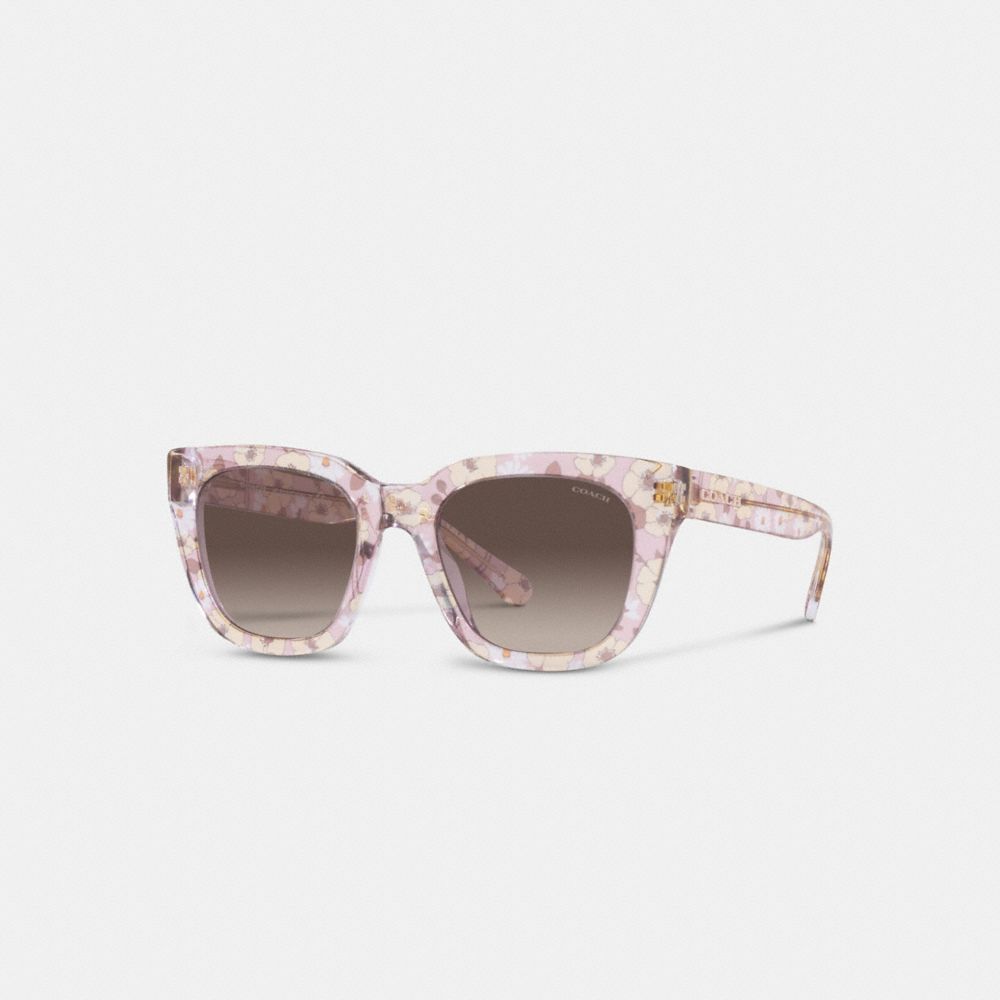 COACH®,LEGACY STRIPE SQUARE SUNGLASSES,Transparent Pink Floral,Front View