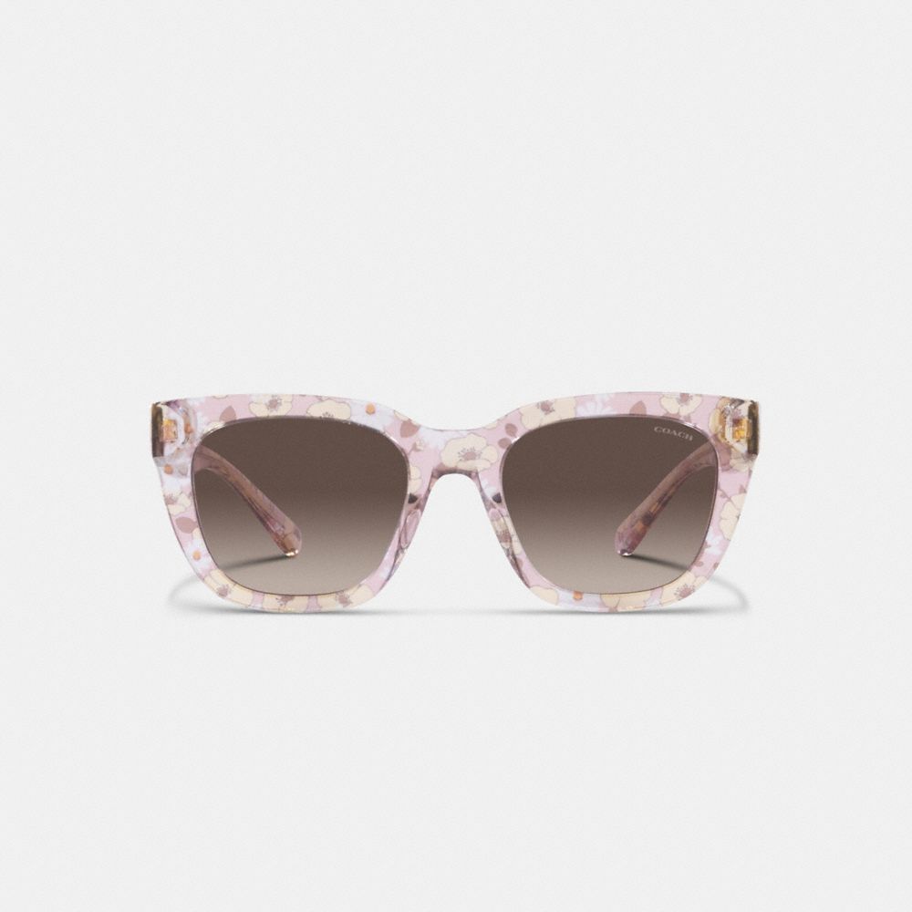 COACH®,LEGACY STRIPE SQUARE SUNGLASSES,Transparent Pink Floral,Inside View,Top View
