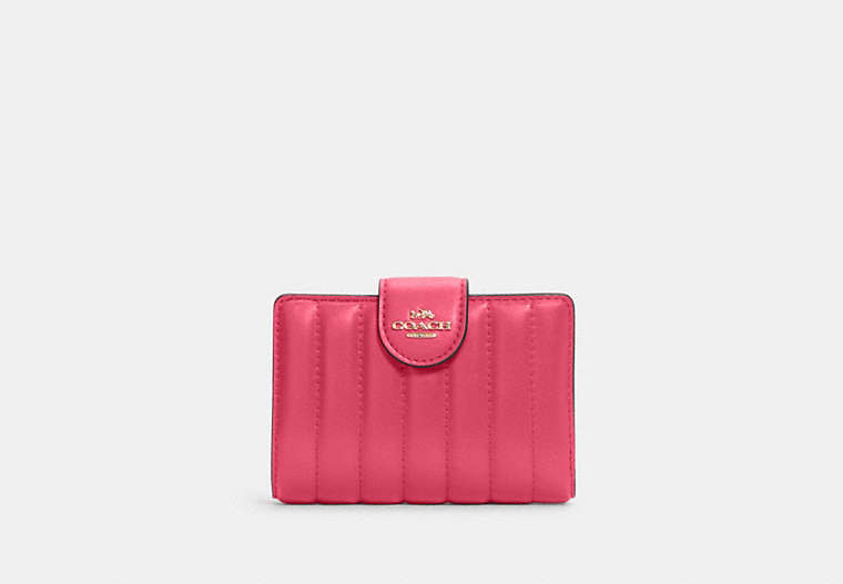 COACH®,MEDIUM CORNER ZIP WALLET WITH QUILTING,Leather,Mini,Gold/Bold Pink,Front View