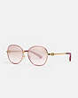 COACH®,LUNAR NEW YEAR WIRE FRAME ROUND SUNGLASSES,Metal,Light Gold/ Red,Front View