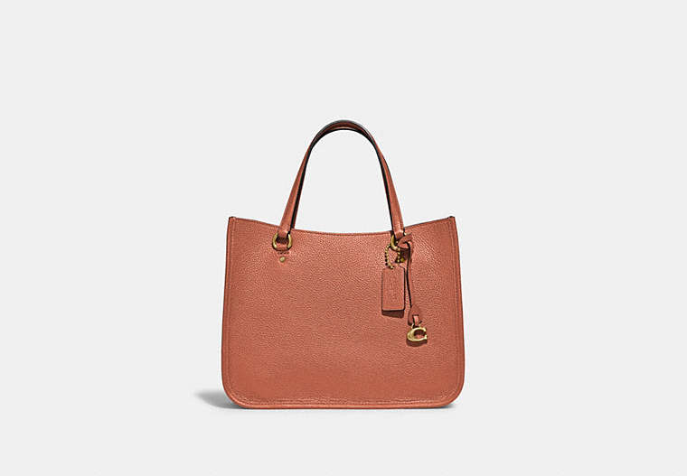 COACH®,TYLER CARRYALL 28,Pebbled Leather,Medium,Brass/Light Coral,Front View