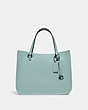 COACH®,TYLER CARRYALL 28,Pebbled Leather,Medium,Pewter/Aqua,Front View