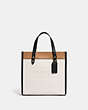COACH®,FIELD TOTE 22 IN COLORBLOCK WITH COACH BADGE,Pebble Leather,Medium,Brass/Chalk Multi,Front View
