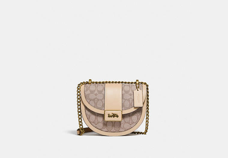 COACH®,ALIE SADDLE BAG IN SIGNATURE JACQUARD,cotton,Small,Brass/Stone Ivory,Front View