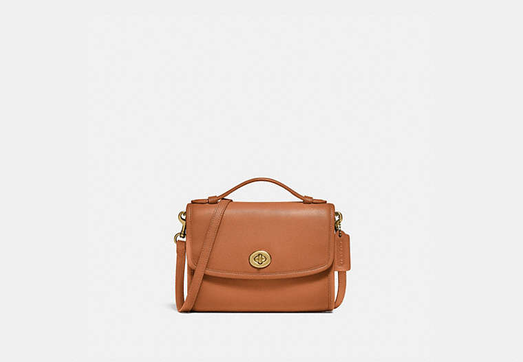 COACH®,KIP TURNLOCK CROSSBODY,Leather,Mini,Brass/Natural,Front View