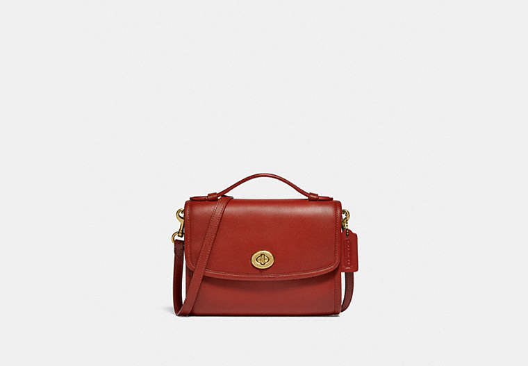 COACH®,KIP TURNLOCK CROSSBODY,Leather,Mini,Brass/Red Sand,Front View