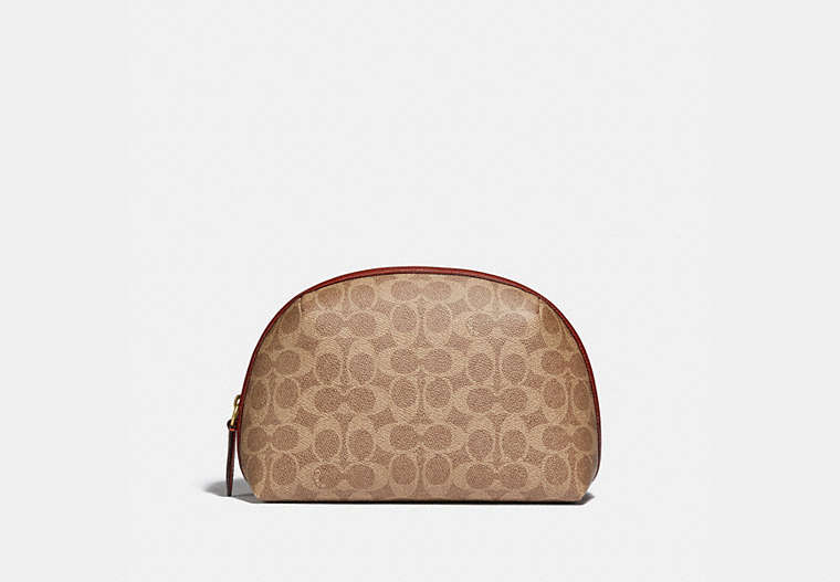COACH®,JULIENNE COSMETIC CASE 22 IN SIGNATURE CANVAS,Signature Coated Canvas,Medium,Brass/Tan/Rust,Front View
