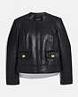 COACH®,QUILTED FEMININE JACKET,Smooth Leather,Black,Front View
