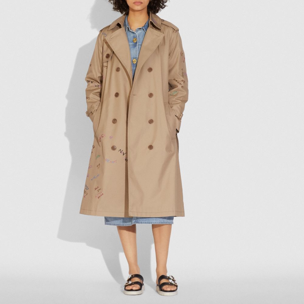 COACH®,EMBROIDERED TRENCH COAT IN ORGANIC COTTON AND RECYCLED POLYESTER,Organic Cotton,Classic Khaki,Scale View