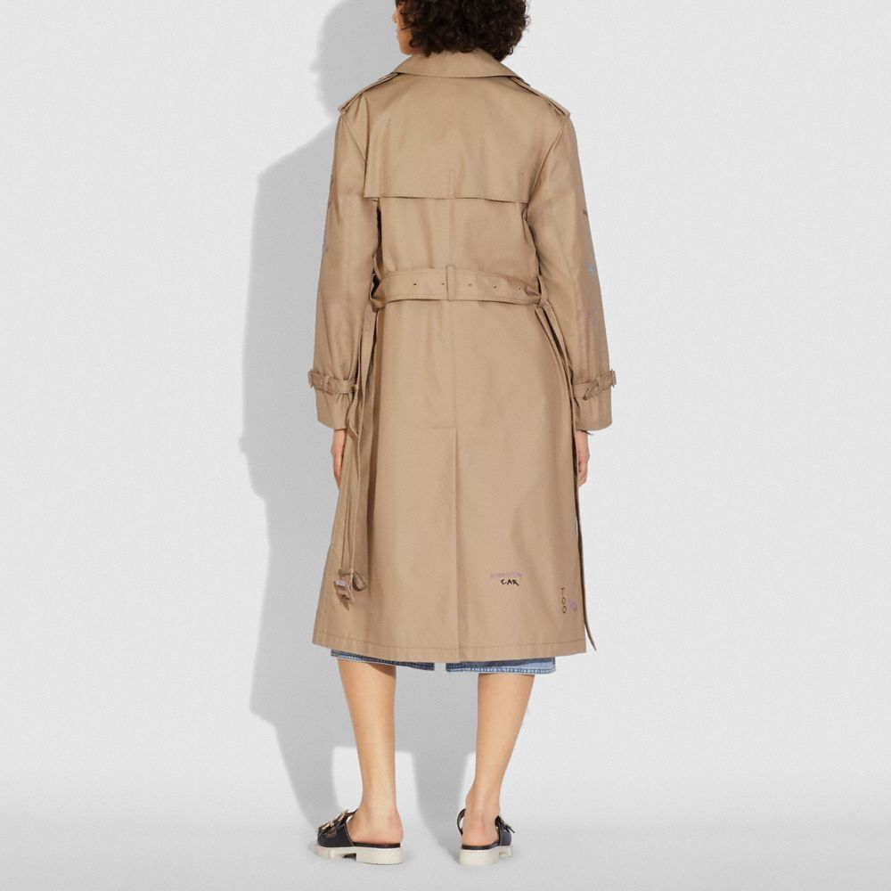 COACH®,EMBROIDERED TRENCH COAT IN ORGANIC COTTON AND RECYCLED POLYESTER,Organic Cotton,Classic Khaki,Scale View