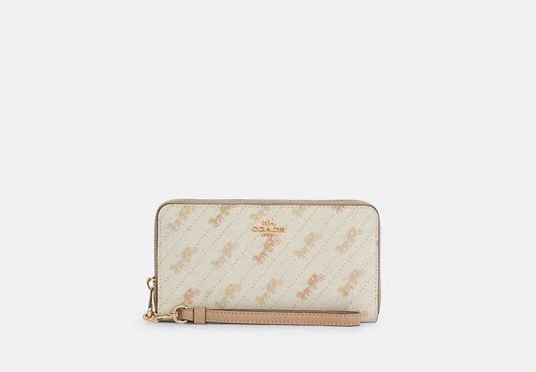 COACH®,LONG ZIP AROUND WALLET WITH HORSE AND CARRIAGE DOT PRINT,Gold/Cream,Front View