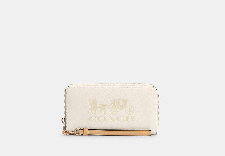 COACH®,LONG ZIP AROUND WALLET WITH HORSE AND CARRIAGE,Leather,Mini,Gold/Chalk/Vanilla Cream,Front View