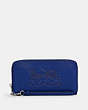 COACH®,LONG ZIP AROUND WALLET WITH HORSE AND CARRIAGE,Leather,Mini,Silver/Sport Blue,Front View