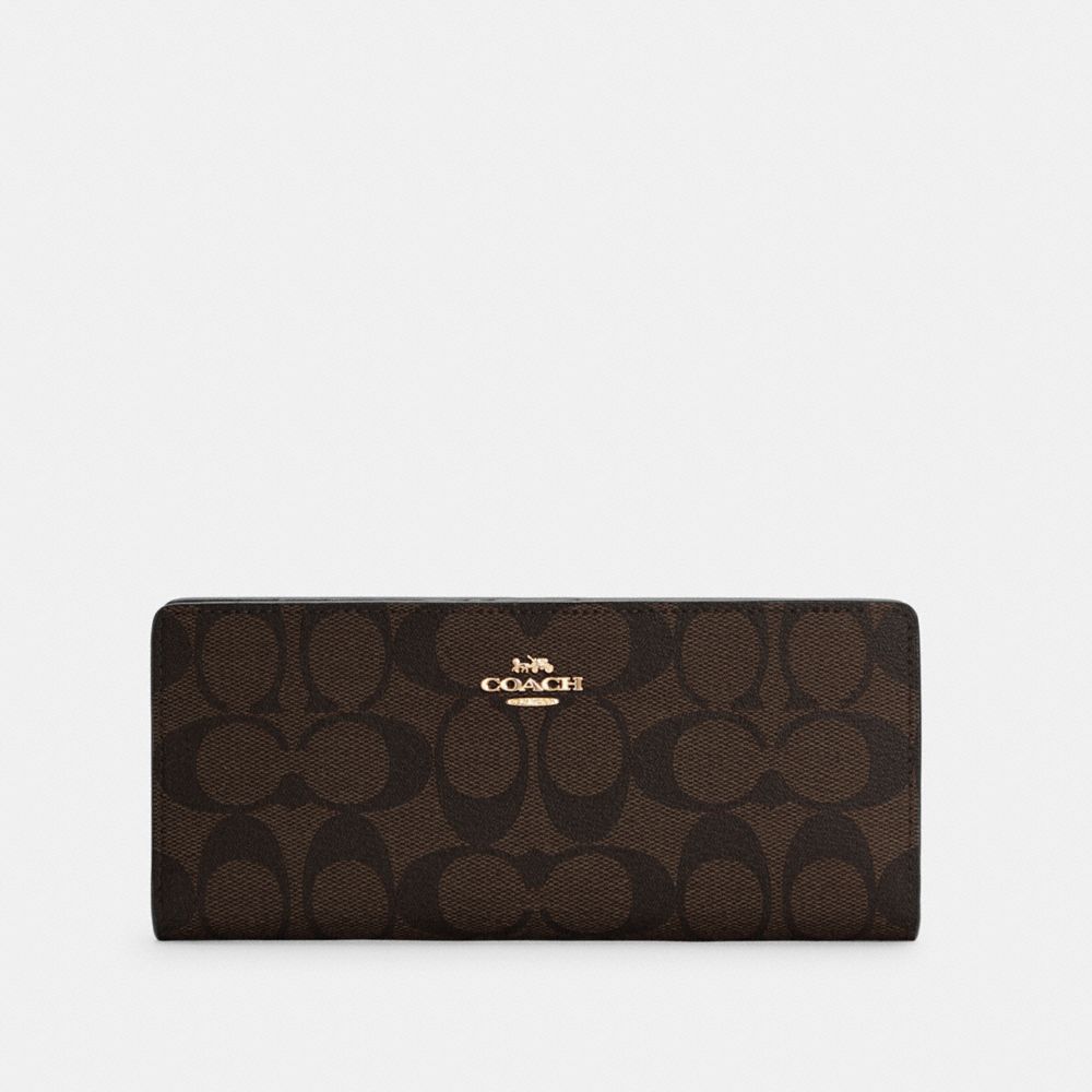 COACH®,SLIM WALLET IN SIGNATURE CANVAS,Signature Canvas,Mini,Gold/Brown Black,Front View