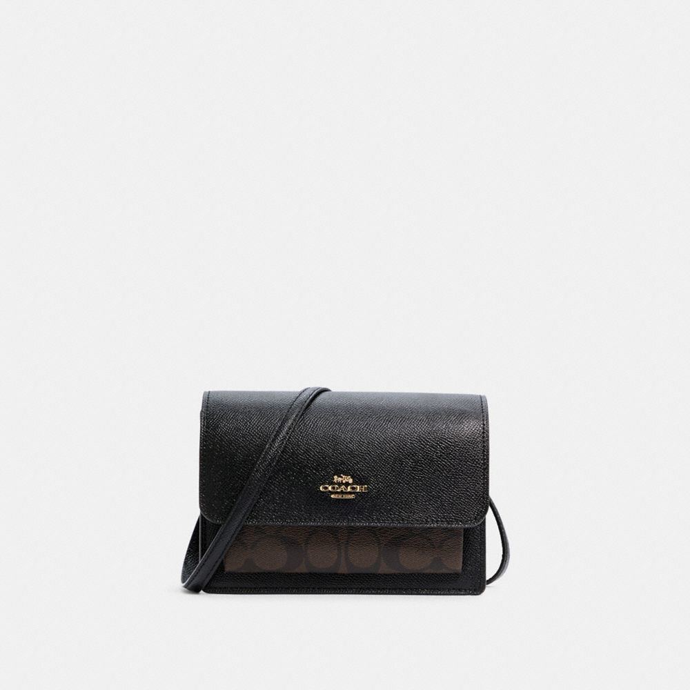 Coach Outlet Mini Wallet On A Chain In Signature Canvas in Black