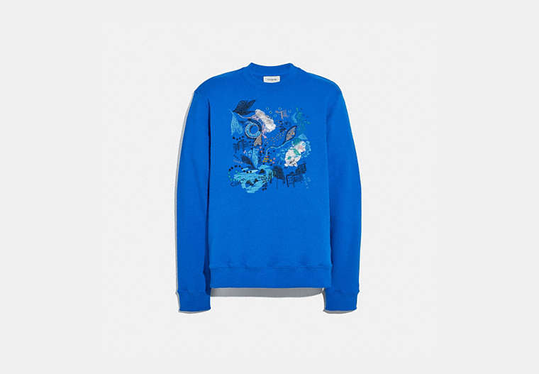 COACH®,A LOVE LETTER TO NEW YORK SWEATSHIRT,cotton,BRIGHT BLUE,Front View