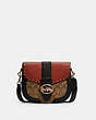 COACH®,GEORGIE SADDLE BAG IN COLORBLOCK SIGNATURE CANVAS WITH RIVETS,Leather,Medium,Gold/Khaki/Terracotta Multi,Front View