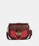COACH®,GEORGIE SADDLE BAG IN COLORBLOCK,Leather,Medium,Gold/Cherry Multi,Front View
