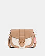 COACH®,GEORGIE SADDLE BAG IN COLORBLOCK,Leather,Medium,Gold/Taupe Multi,Front View