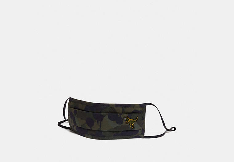 COACH®,REXY FACE MASK WITH CAMO PRINT,cotton,Green/Black,Front View
