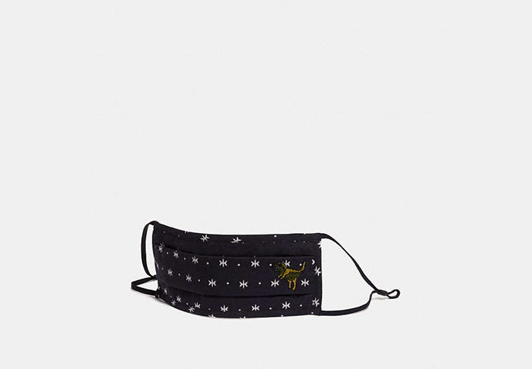 COACH®,REXY FACE MASK WITH STAR DOT PRINT,cotton,Black & White,Front View