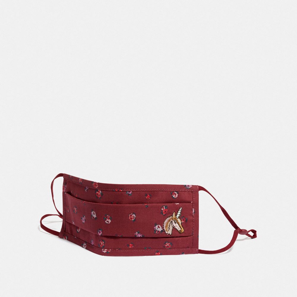 COACH®,UNI FACE MASK WITH MINI VINTAGE ROSE PRINT,Burgundy,Front View image number 0