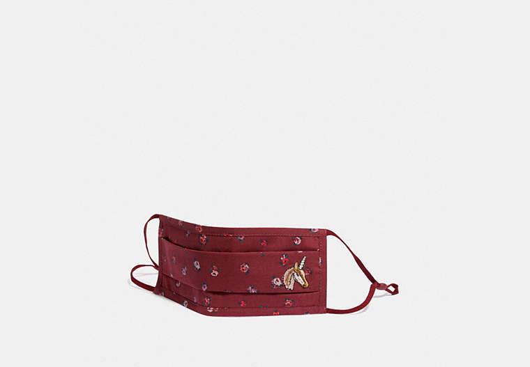 COACH®,UNI FACE MASK WITH MINI VINTAGE ROSE PRINT,cotton,Burgundy,Front View image number 0