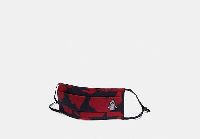 COACH®,SHARKY FACE MASK WITH WILD FLOWER CAMO PRINT,cotton,NAVY/RED,Front View