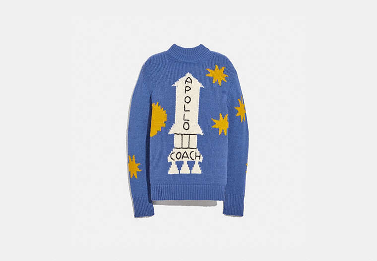 COACH®,A LOVE LETTER TO NEW YORK SPACE SWEATER,wool,Dark Blue,Front View