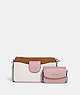 COACH®,POPPY CROSSBODY WITH CARD CASE IN COLORBLOCK,Leather,Mini,Silver/Chalk/Powder Pink Multi,Front View