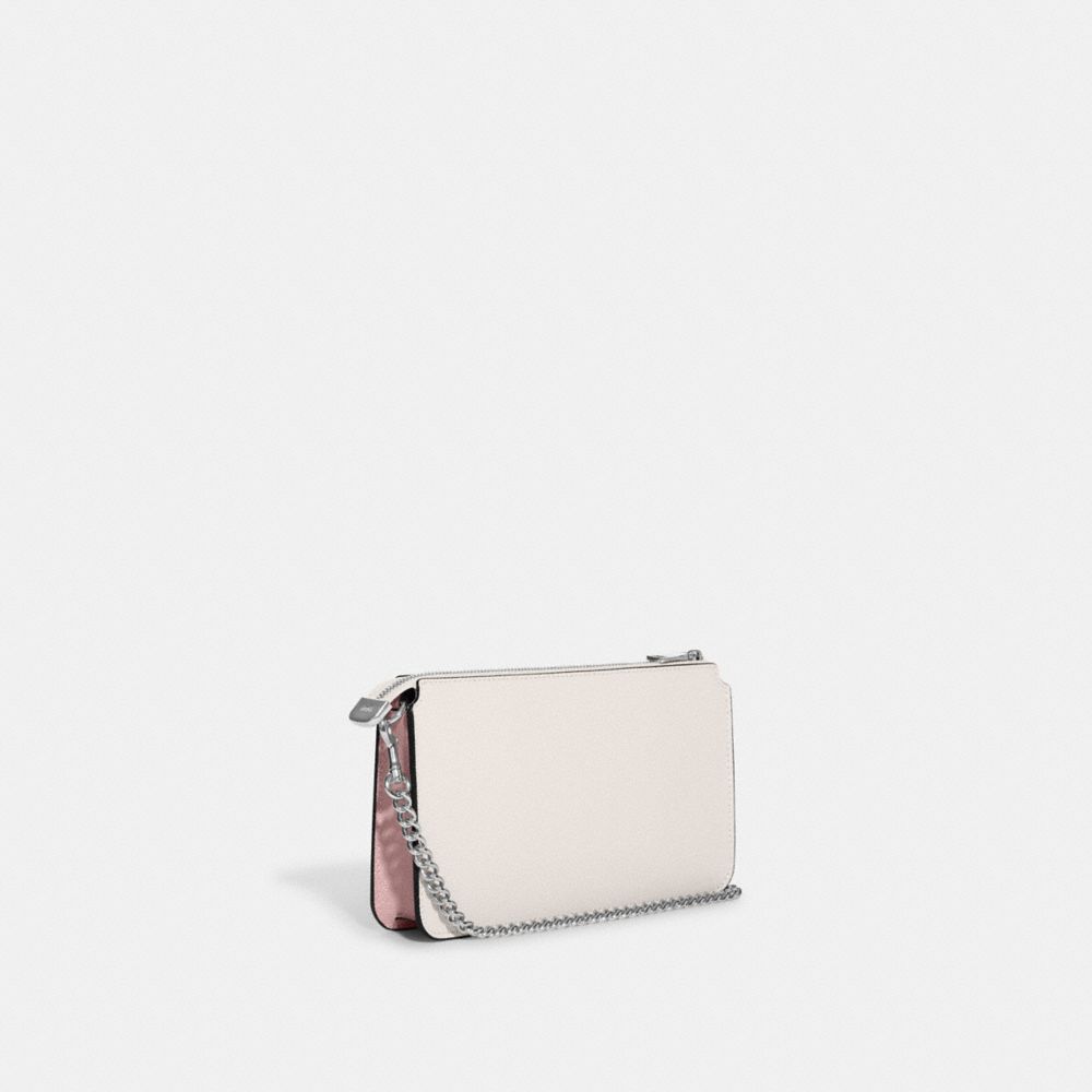 COACH®,POPPY CROSSBODY WITH CARD CASE IN COLORBLOCK,Novelty Leather,Mini,Silver/Chalk/Powder Pink Multi,Angle View