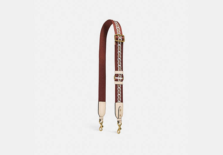 COACH®,STRAP WITH CHAIN STRIPE,Nylon,Brass/Ivory,Front View