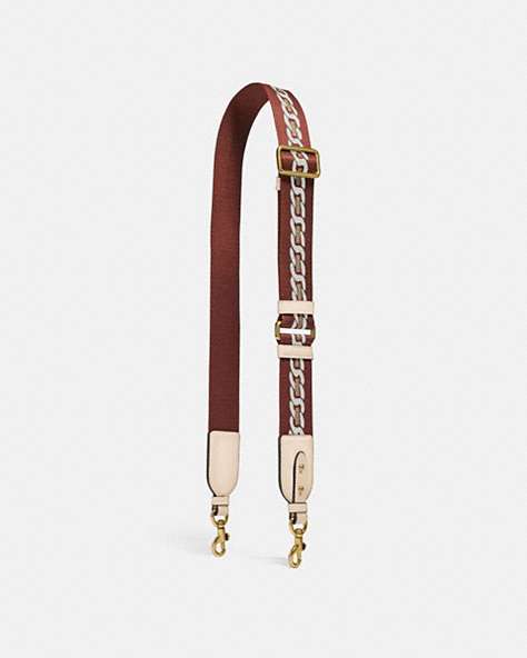 COACH®,STRAP WITH CHAIN STRIPE,Nylon,Brass/Ivory,Front View