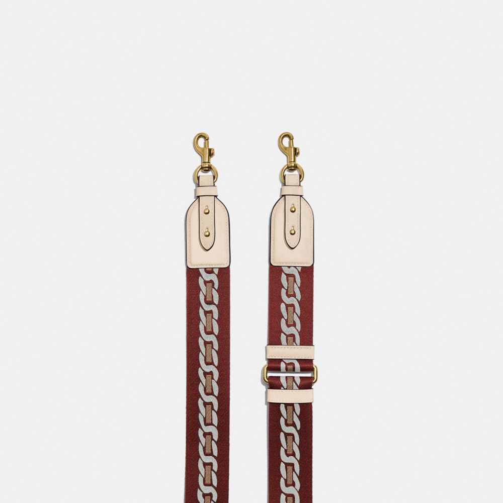 COACH®,STRAP WITH CHAIN STRIPE,Nylon,Brass/Ivory,Angle View