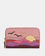 COACH®,MEDIUM ID ZIP WALLET WITH MOUNTAIN POSTCARD,Gold/Light Blush Multi,Front View