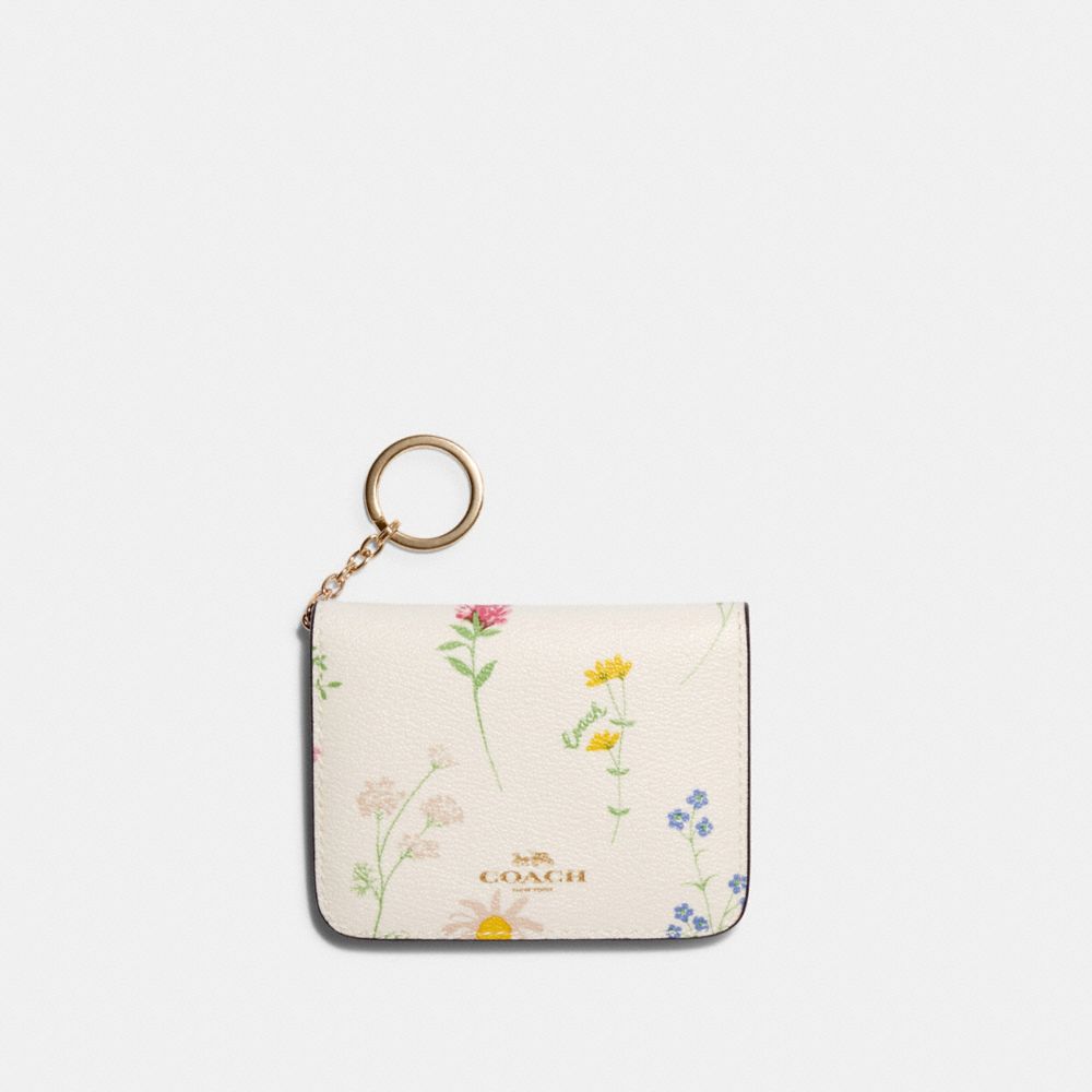 COACH 6 Ring Key Case In Floral Print Coated Canvas in White