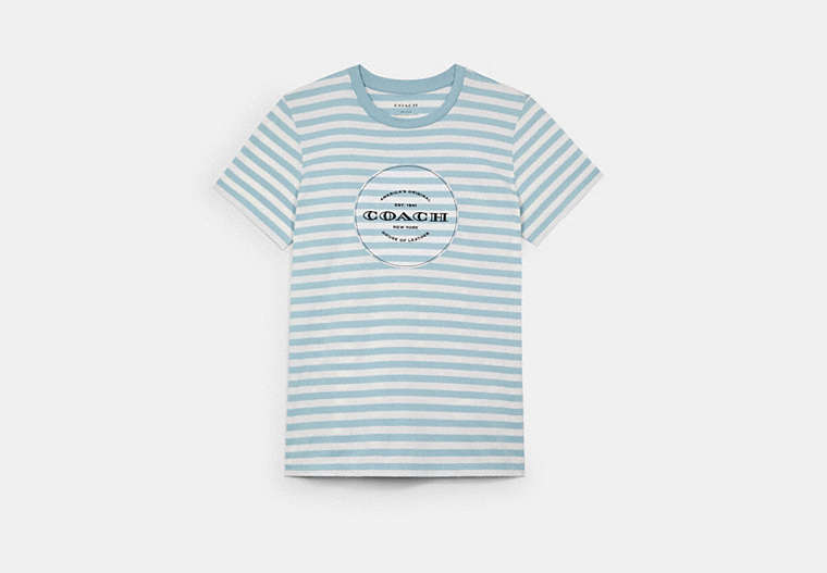 COACH®,ALL OVER STRIPE T-SHIRT,n/a,Concrete White/Sterling Blue,Front View