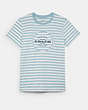 COACH®,ALL OVER STRIPE T-SHIRT,n/a,Concrete White/Sterling Blue,Front View