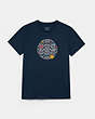COACH®,CHAMBRAY FLORAL SIGNATURE T-SHIRT,n/a,Bright Navy,Front View