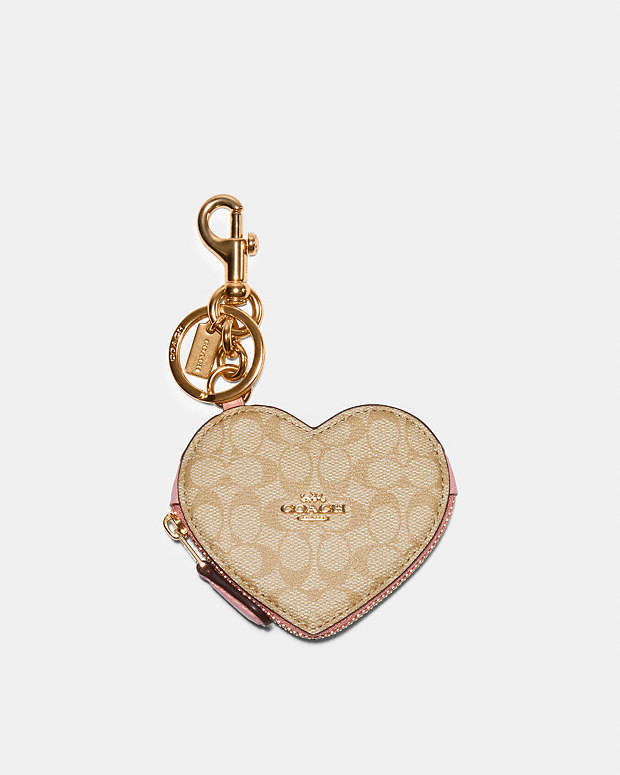 COACH® Outlet | Heart Pouch Bag Charm In Signature Canvas