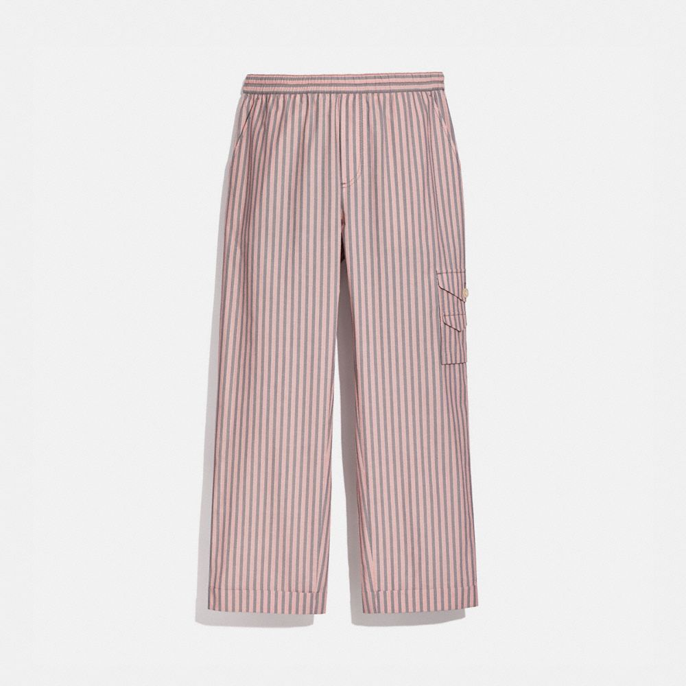 COACH®,PAJAMA PANTS,Mixed Material,Pink / Grey Stripe,Front View