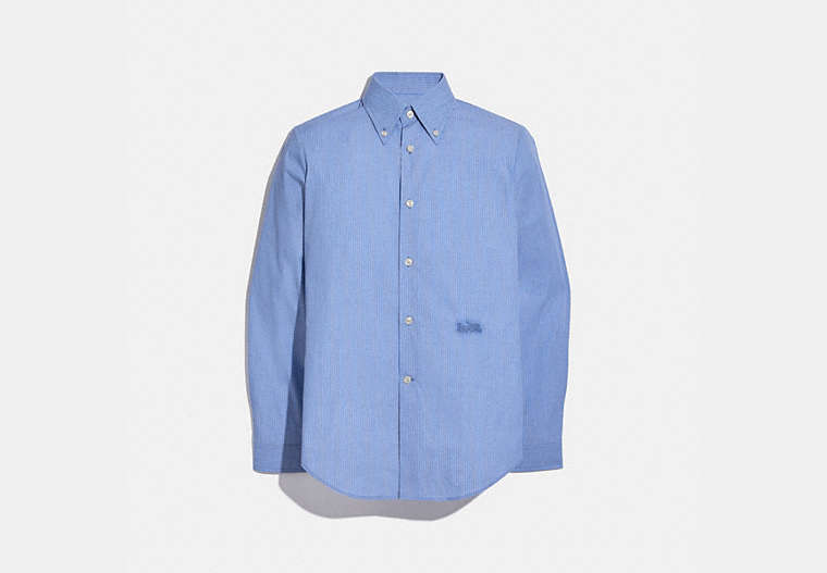 COACH®,RETRO COLLAR LONG SLEEVE SHIRT,Cotton/Polyester,Blue / White Stripe,Front View