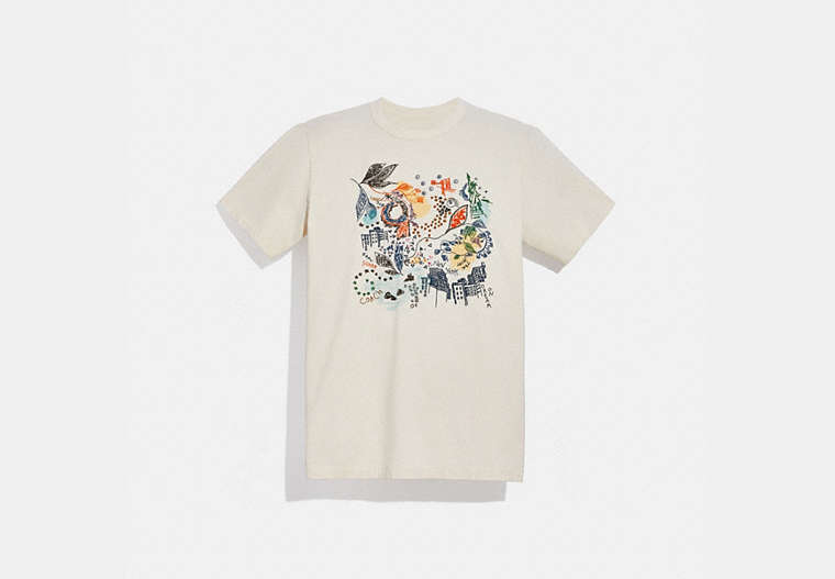 COACH®,DOODLE DREAM T-SHIRT IN ORGANIC COTTON,Organic Cotton,Antique White,Front View image number 0