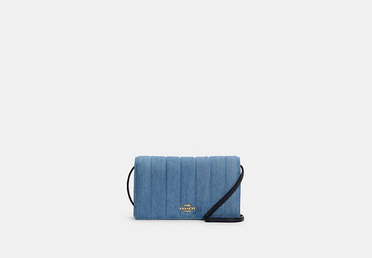 COACH®,ANNA FOLDOVER CROSSBODY CLUTCH WITH QUILTING,Denim,Gold/Denim Multi,Front View