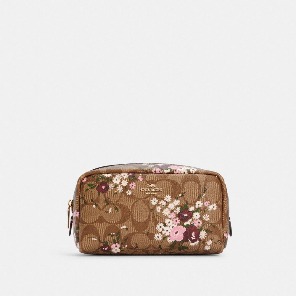 Small Boxy Cosmetic Case In Signature Canvas With Evergreen Floral Print COACH Outlet