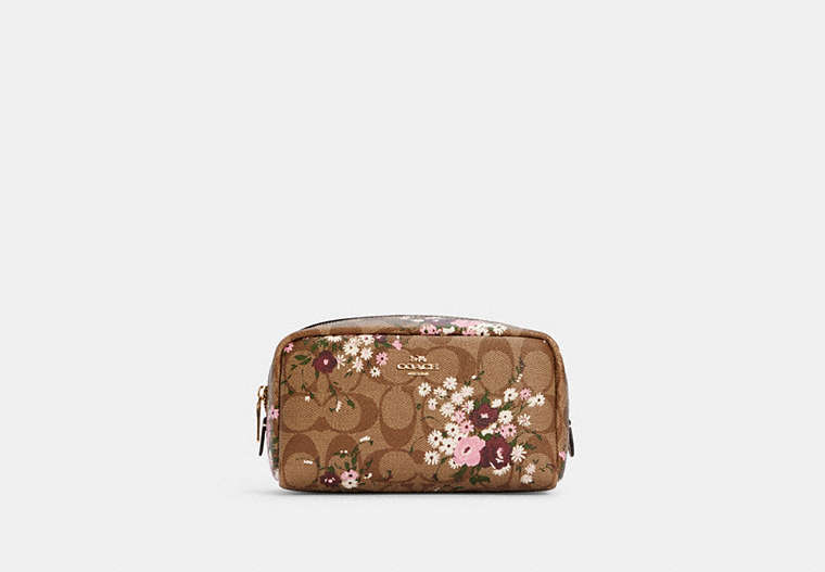 Small Boxy Cosmetic Case In Signature Canvas With Evergreen Floral Print