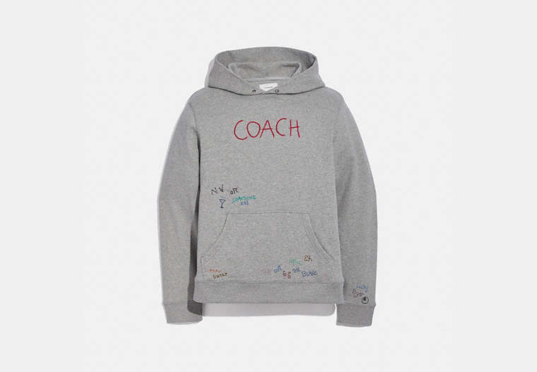 COACH®,COACH HAND DRAWING HOODIE IN ORGANIC COTTON,Organic Cotton,Grey Marl,Front View