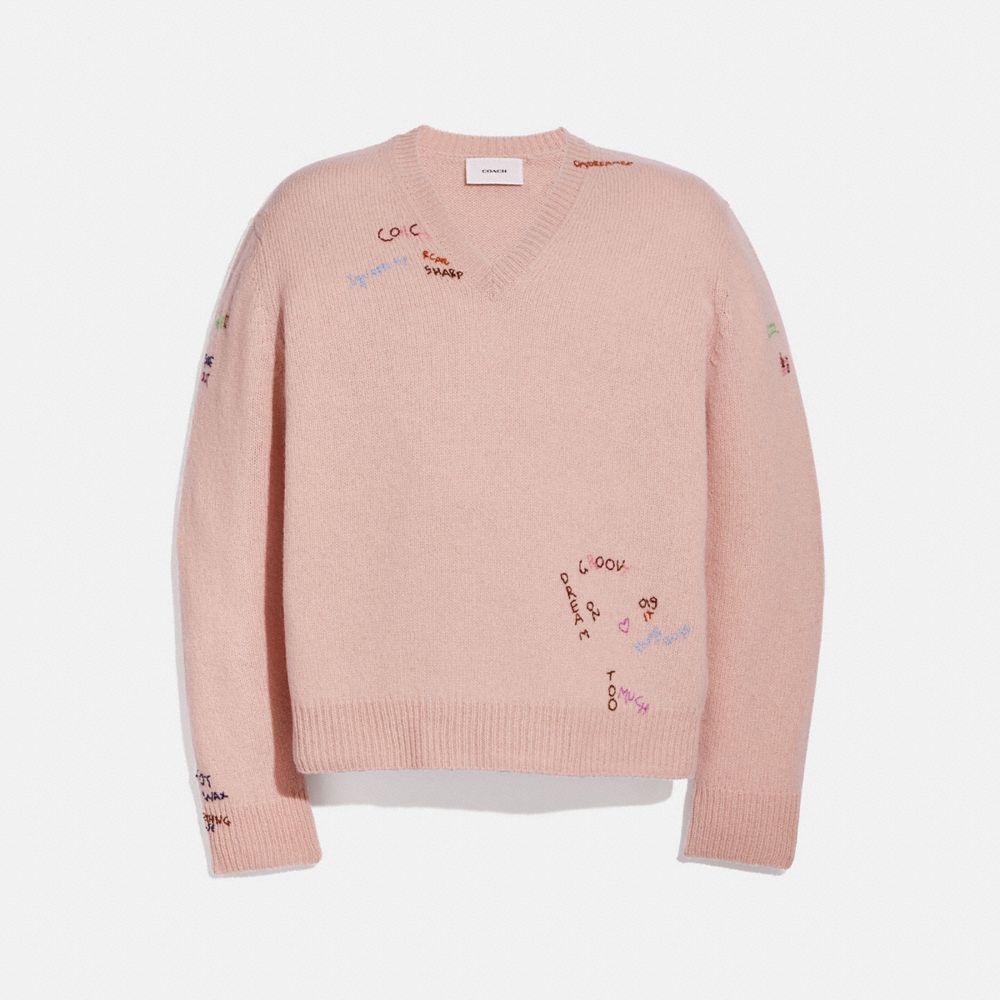 COACH®,Embroidered Wool Sweater,,Front View